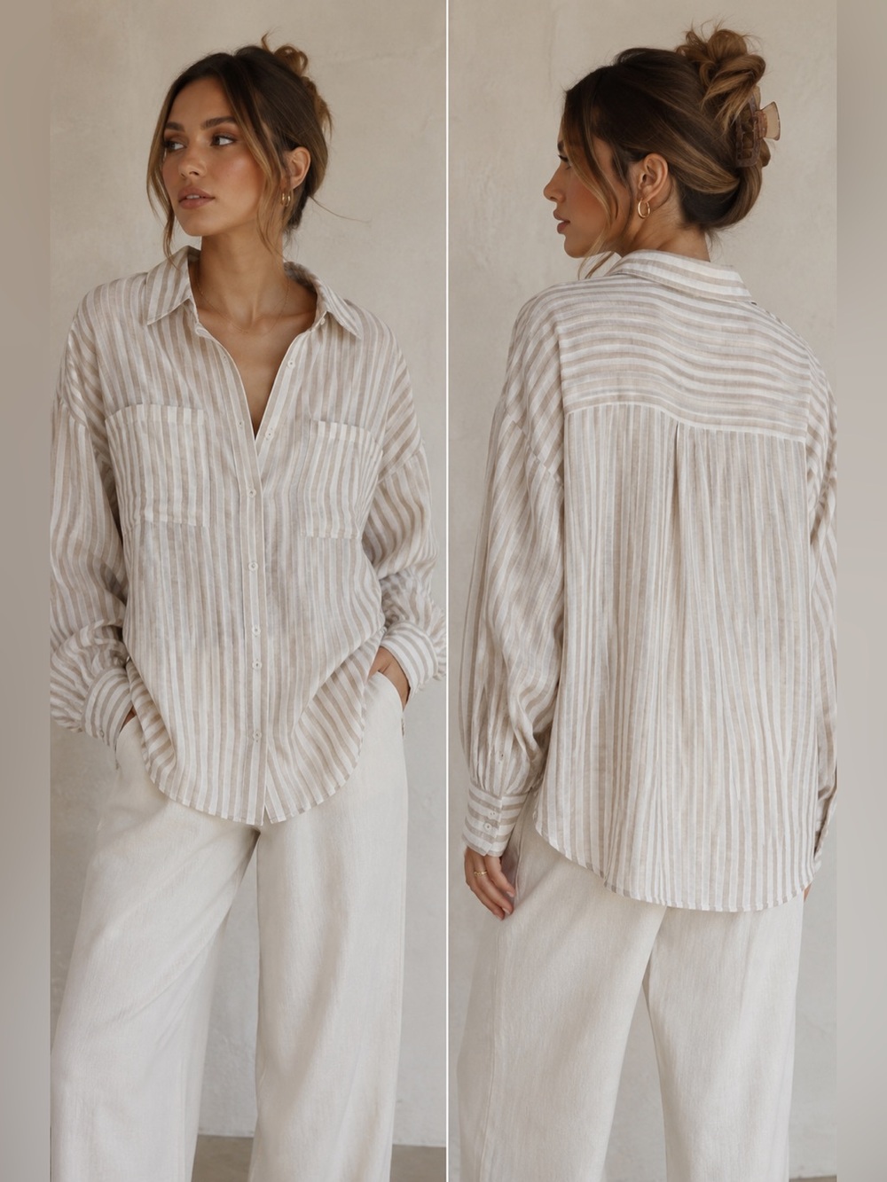 NWT Linen Blend Striped Button-Up Shirt | M ⭐